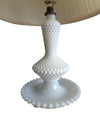 Vintage White Milk Glass Hobnail Table Lamp with Pleated Shade