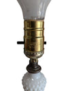 Vintage White Milk Glass Hobnail Table Lamp with Pleated Shade