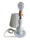 Vintage White Milk Glass Hobnail Table Lamp with Pleated Shade