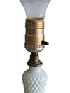 Vintage White Milk Glass Hobnail Table Lamp with Pleated Shade