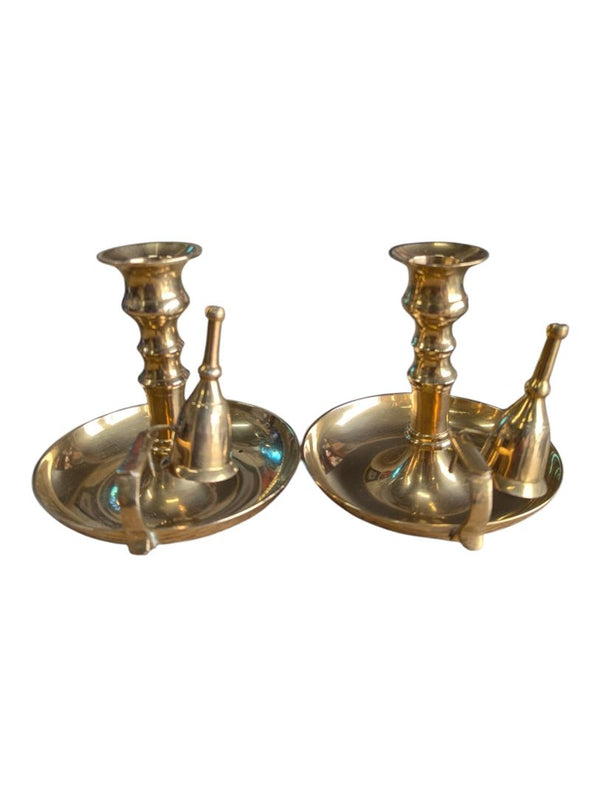 Pair of Vintage Brass Chamberstick Candle Holders with Snuffers