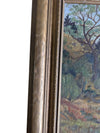 Vintage Original Oil Painting of a Rural Farmhouse Landscape in Gold-Tone Frame