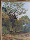 Vintage Original Oil Painting of a Rural Farmhouse Landscape in Gold-Tone Frame