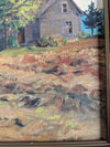 Vintage Original Oil Painting of a Rural Farmhouse Landscape in Gold-Tone Frame