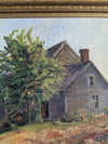 Vintage Original Oil Painting of a Rural Farmhouse Landscape in Gold-Tone Frame
