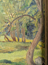 Vintage Original Oil Landscape Painting of Woodland Clearing in Gold-Tone Frame