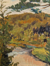 Vintage Original Oil Landscape Painting of River Valley in Gold-Tone Frame