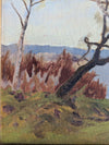 Vintage Original Oil Landscape Painting of Lakeshore Birch Trees in Gold-Tone Frame