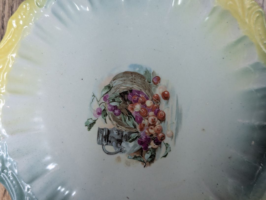 Vinatge Fruit Motif Porcelain Deep Plate with St. Louis Crest Backstamp