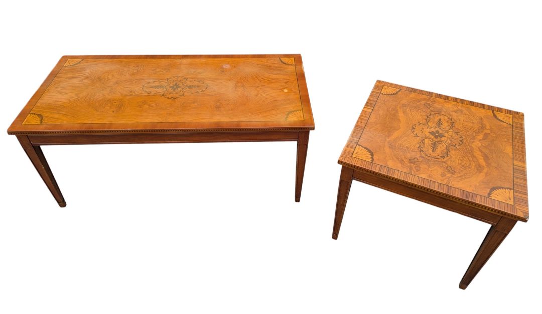 Pair of Matching Vintage Inlaid Wood Occasional Tables
