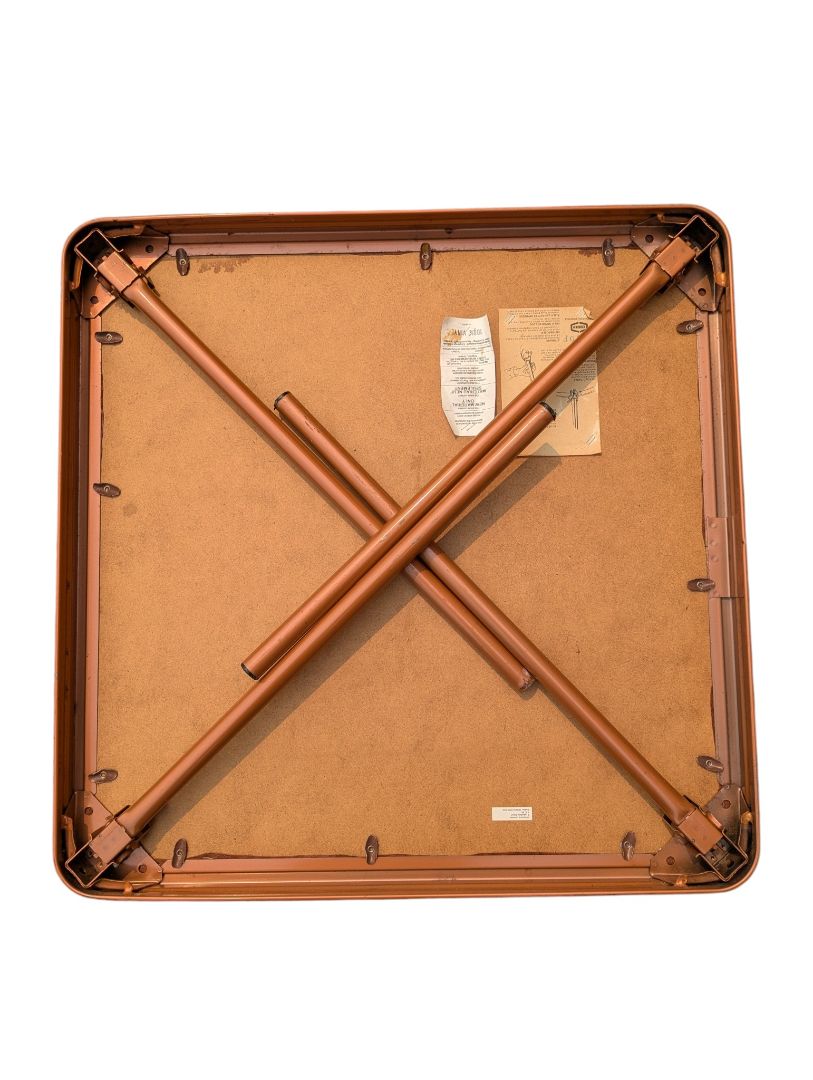 Vintage Cooey Developments Folding Card Table with Faux Leather-Look Vinyl Top