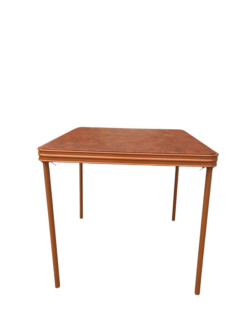 Vintage Cooey Developments Folding Card Table with Faux Leather-Look Vinyl Top