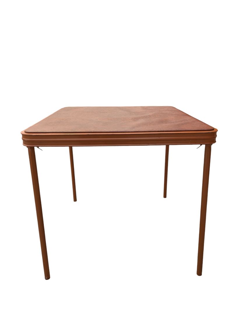 Vintage Cooey Developments Folding Card Table with Faux Leather-Look Vinyl Top