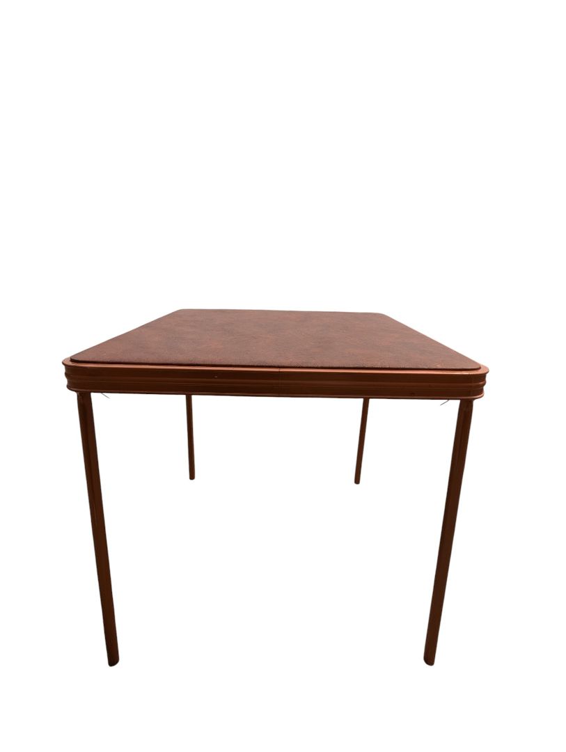 Vintage Cooey Developments Folding Card Table with Faux Leather-Look Vinyl Top