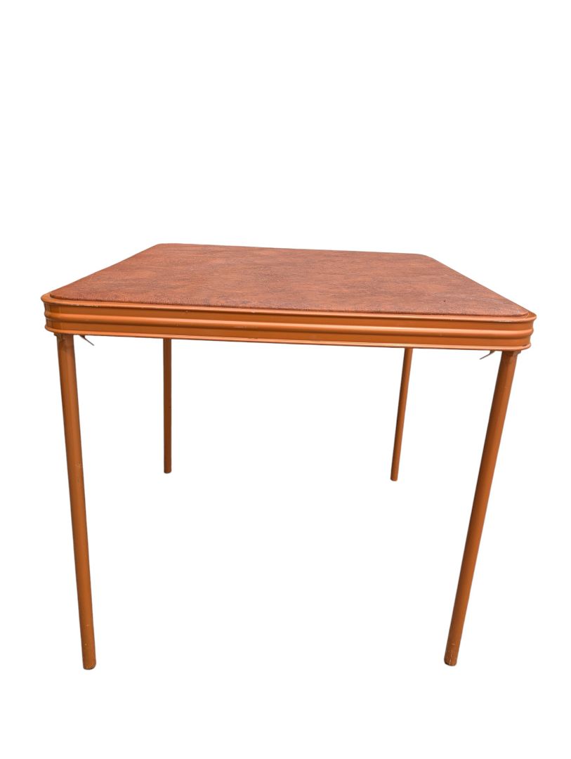 Vintage Cooey Developments Folding Card Table with Faux Leather-Look Vinyl Top