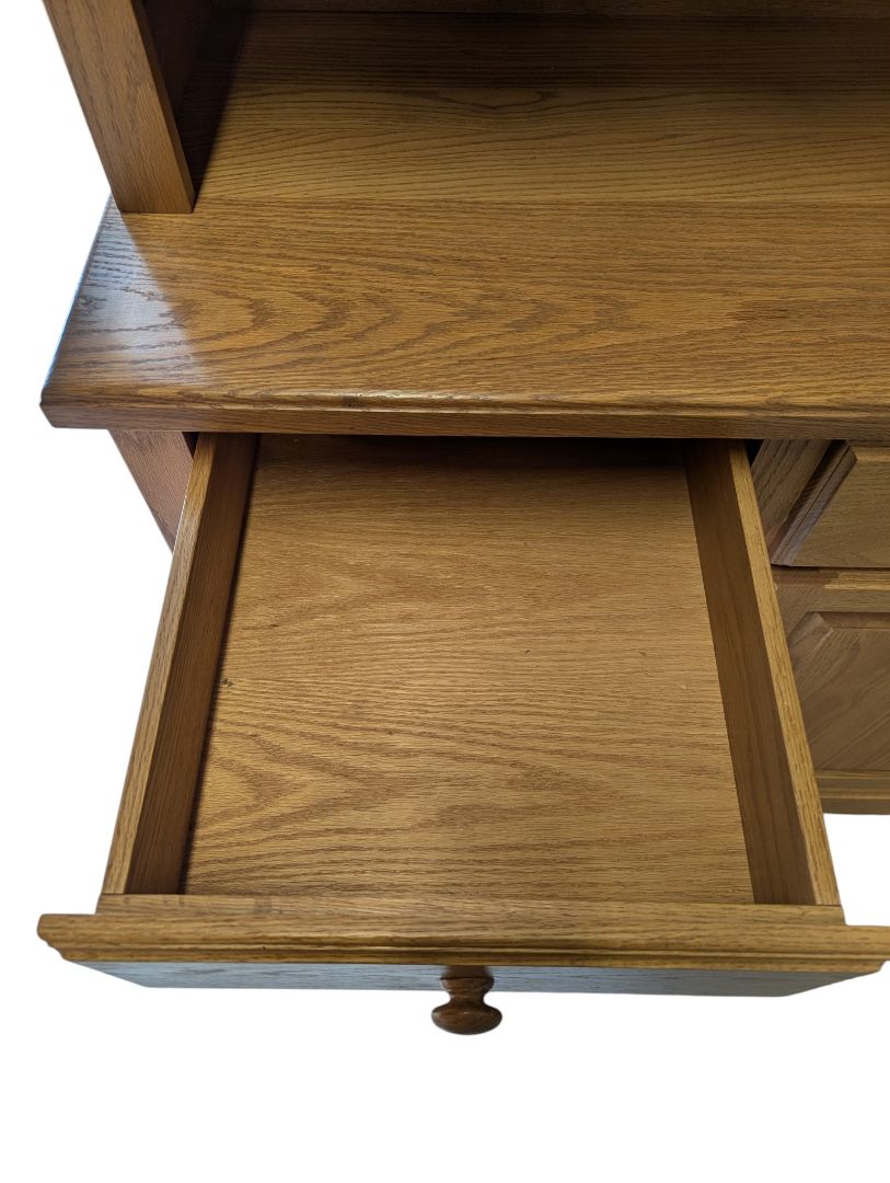 Solid Oak Lighted China Cabinet & Buffet Hutch