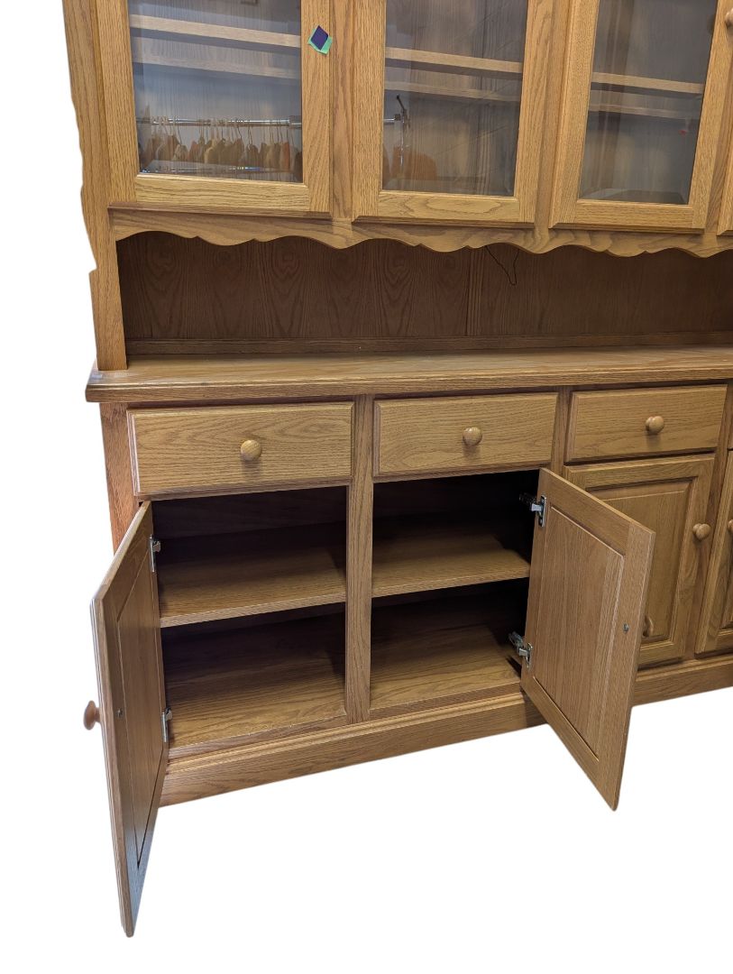 Solid Oak Lighted China Cabinet & Buffet Hutch