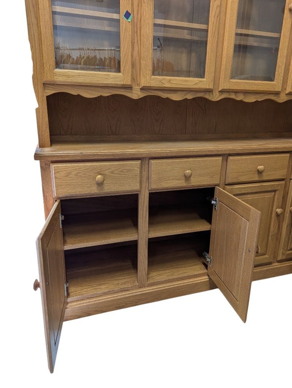 Solid Oak Lighted China Cabinet & Buffet Hutch