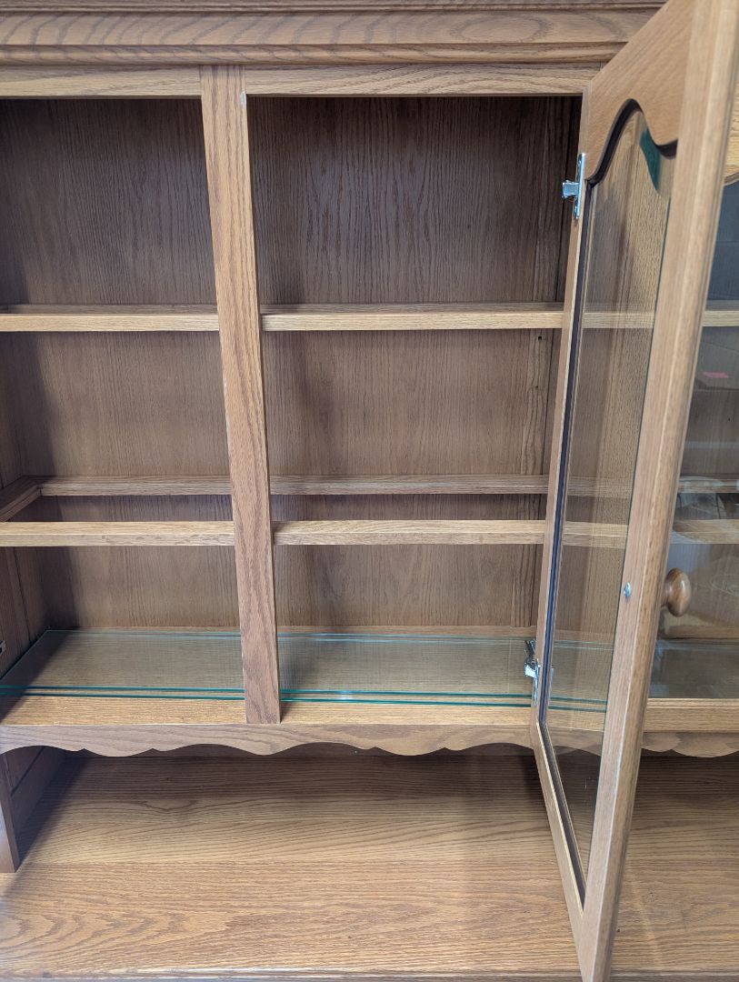 Solid Oak Lighted China Cabinet & Buffet Hutch