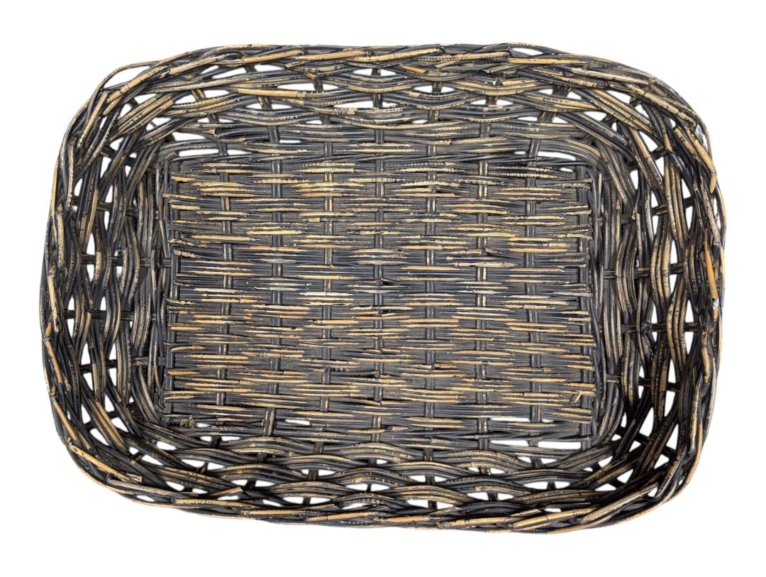 Distressed Black Woven Decorative Tray/Basket