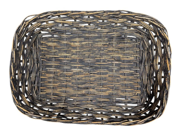 Distressed Black Woven Decorative Tray/Basket