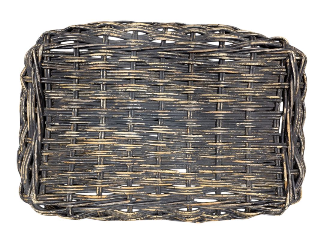Distressed Black Woven Decorative Tray/Basket