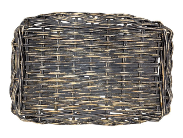 Distressed Black Woven Decorative Tray/Basket