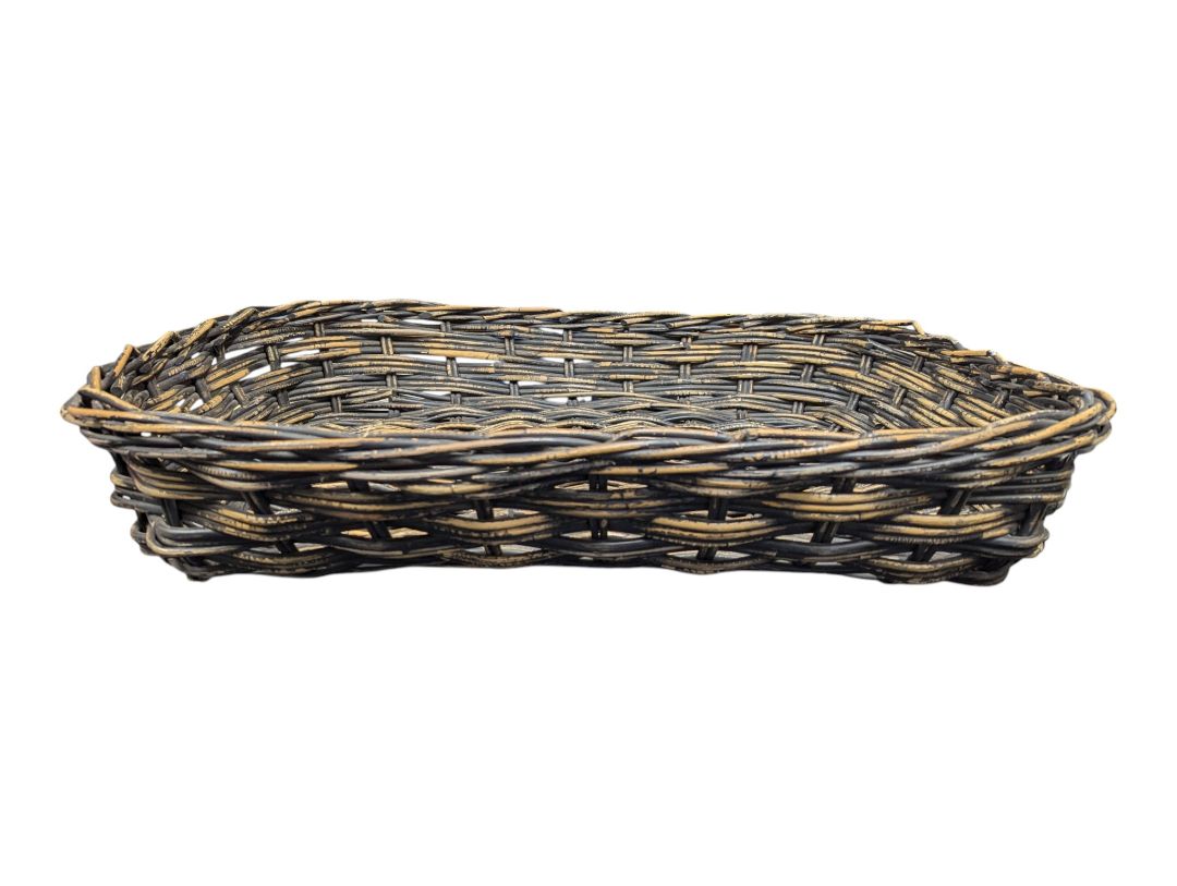 Distressed Black Woven Decorative Tray/Basket
