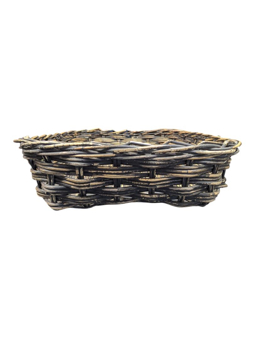 Distressed Black Woven Decorative Tray/Basket