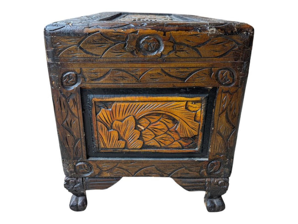 Hand-Carved Floral and Bird Wooden Storage Chest