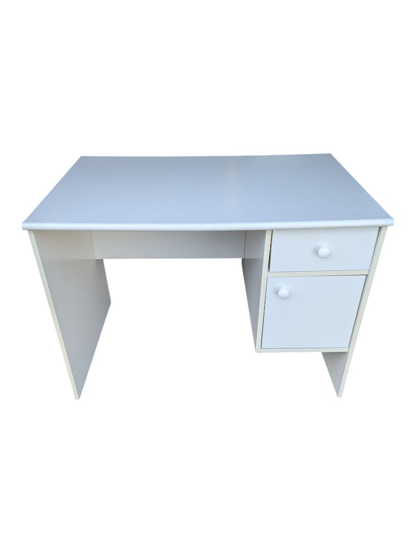 White Student Writing Desk with Drawer & Cabinet Storage