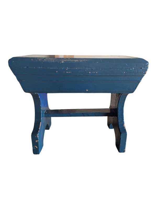 Vintage Blue Painted Wooden Stool