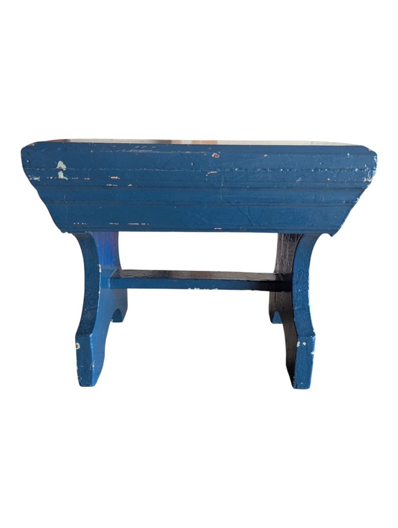 Vintage Blue Painted Wooden Stool