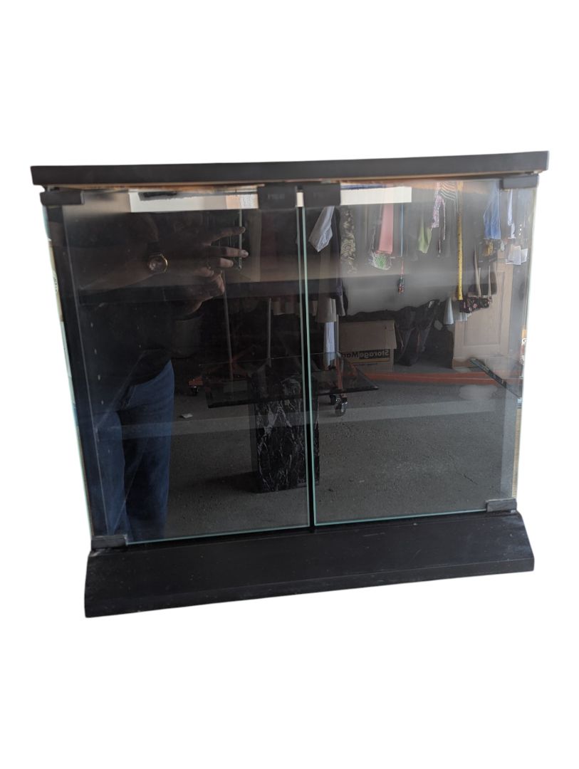 Gusdorf Black Glass-Door Media Cabinet on Casters