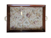 Vintage Wood-Framed Floral Glass Serving Tray
