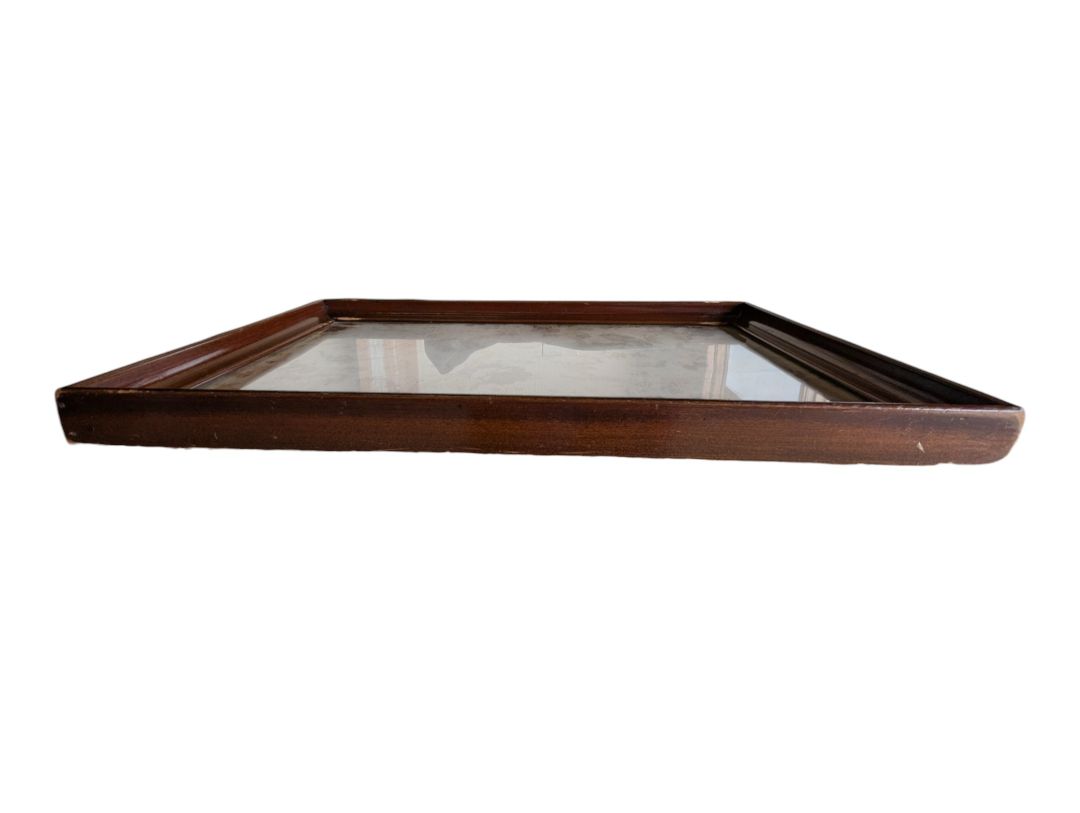 Vintage Wood-Framed Floral Glass Serving Tray