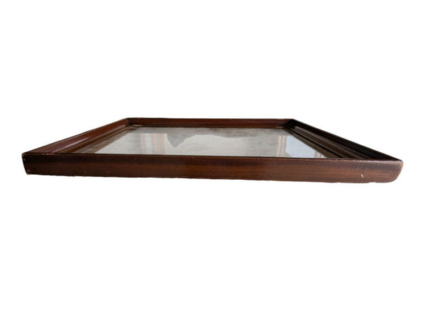 Vintage Wood-Framed Floral Glass Serving Tray
