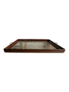 Vintage Wood-Framed Floral Glass Serving Tray