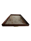 Vintage Wood-Framed Floral Glass Serving Tray