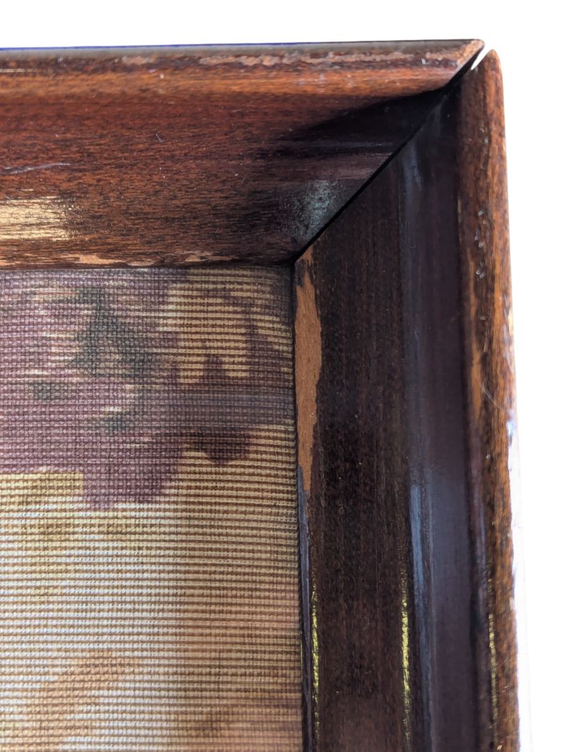 Vintage Wood-Framed Floral Glass Serving Tray