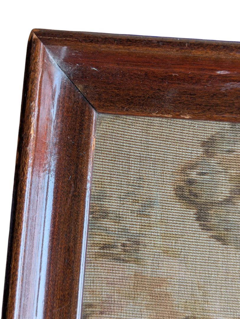 Vintage Wood-Framed Floral Glass Serving Tray