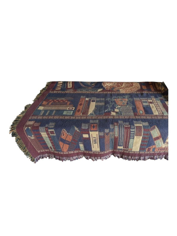 Vintage Library Bookshelf Tapestry Throw Blanket