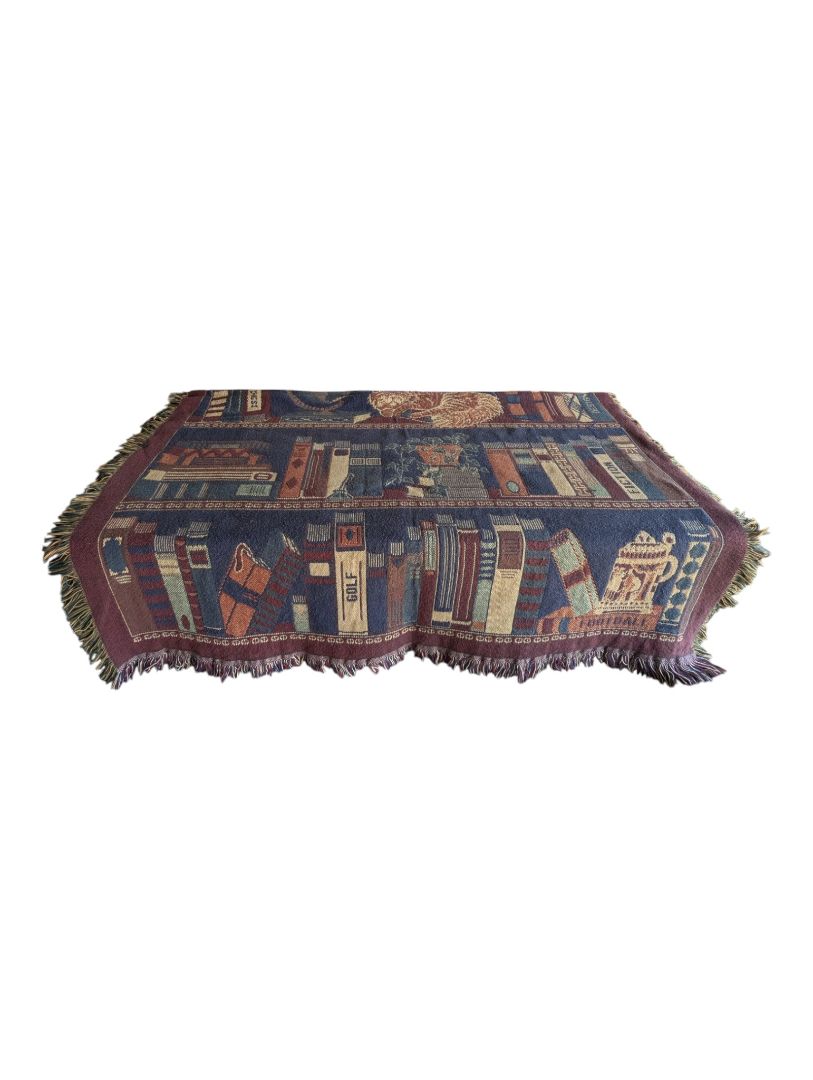 Vintage Library Bookshelf Tapestry Throw Blanket