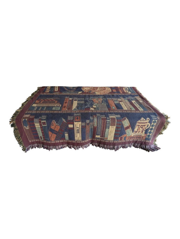 Vintage Library Bookshelf Tapestry Throw Blanket