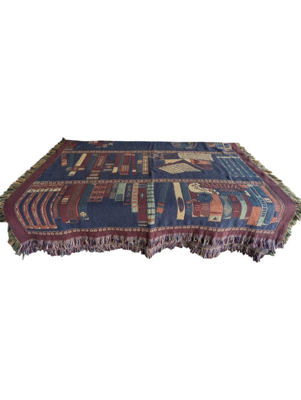 Vintage Library Bookshelf Tapestry Throw Blanket