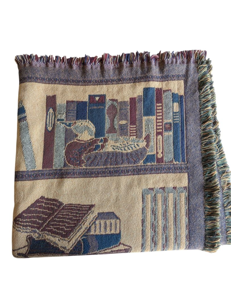 Vintage Library Bookshelf Tapestry Throw Blanket
