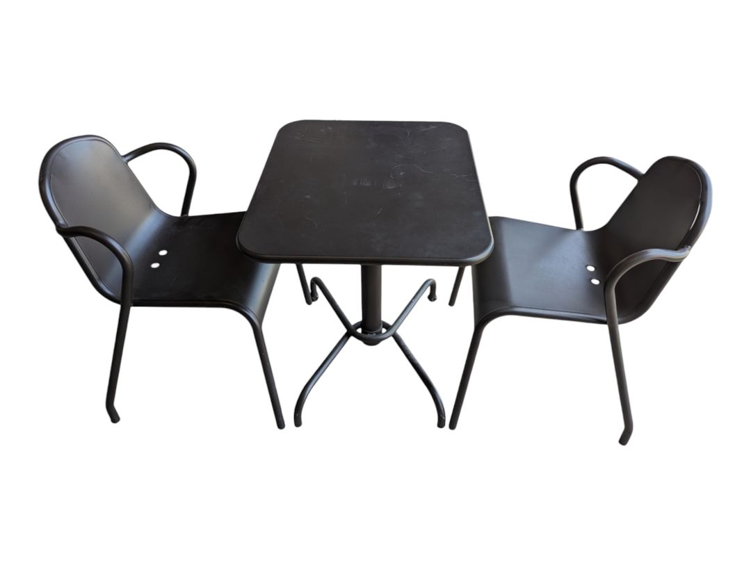 Black Metal Bistro Table with Two Armchairs