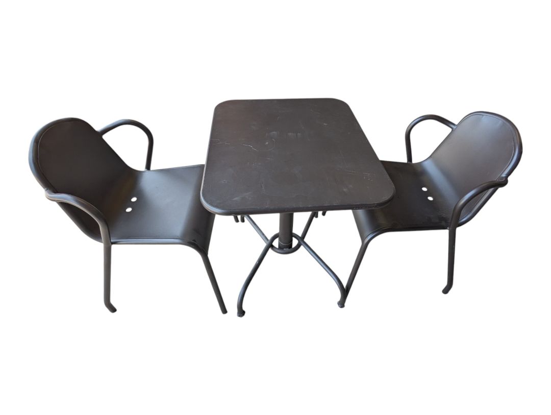 Black Metal Bistro Table with Two Armchairs