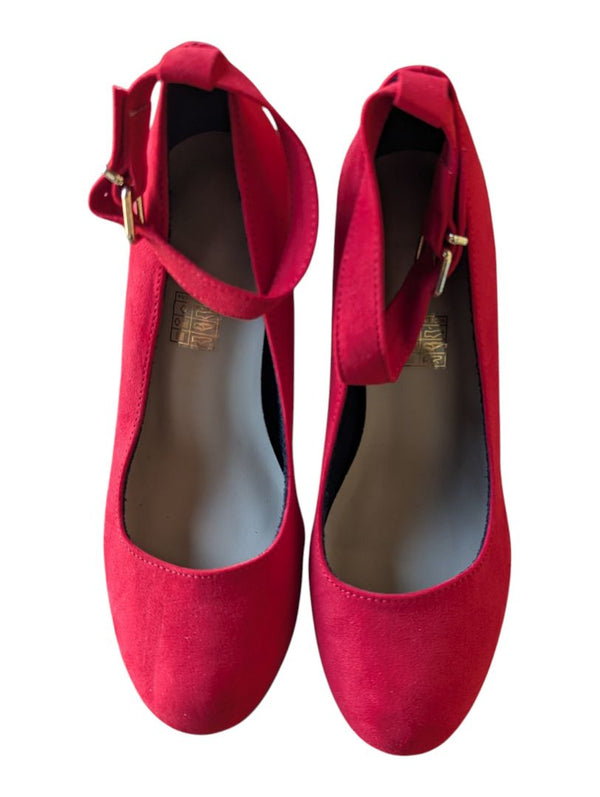 Red Faux-Suede Ankle-Strap Pumps – Women’s Size 37