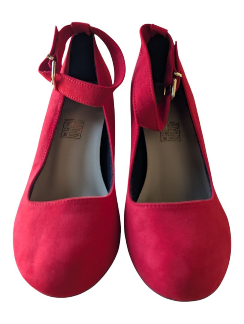 Red Faux-Suede Ankle-Strap Pumps – Women’s Size 37